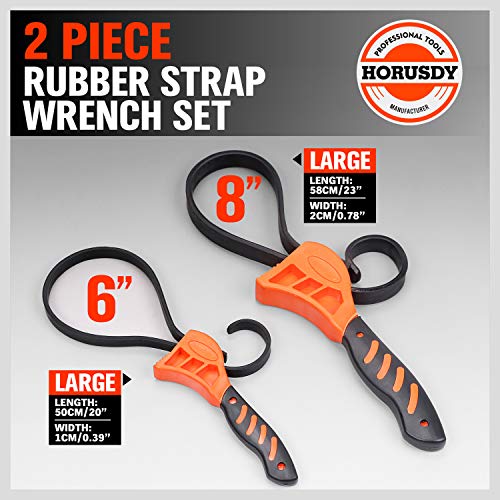 HORUSDY 2-Piece Adjustable Strap Wrench, Grip Wrench, Filter Wrench, Oil Wrench, Plumbing Wrench, Plumbers Srench (2-Piece)