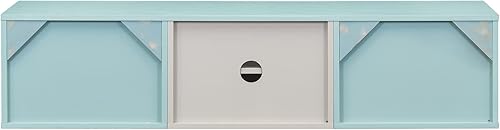 Miniatura 10 de Soporte flotante de TV de 65 pulgadas montado en la pared con 3 niveles de estantes ajustables, 2 gabinetes y puerta magnética, gestión de cables,