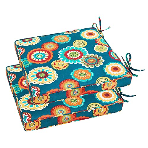 Magpie Fabrics Indoor Outdoor Waterproof Square Corner Seat Cushion, 18 x 18 x 2.5 , 2 Pack, Weather Resistant Universal Seat Cushions, for Patio Garden Dining(Heronsbill Turquoise Green)