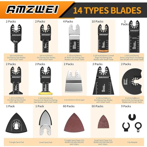 AMZWEI 152 Metal Wood Oscillating Tool Blade, Titanium Oscillating Saw Blades with Sandpaper, Quick Release Multi Tool Blades Kits for Dewalt Ryobi Milwaukee Rockwell Fein Makita thumbnail 2