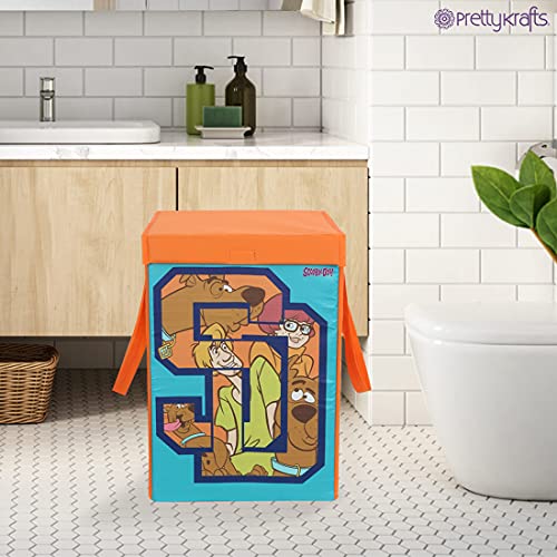 Image of PrettyKrafts 75 L Non Woven Scooby Doo Rectangular Foldable Large Laundry Bag /Basket With Lid & Handles, Freestanding Clothes Storage Organizer for Bedroom (36x36x53cm, Red, Set of 1)