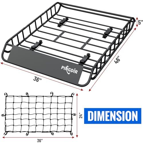Image of PINGDIR roof Rack Basket Rooftop Cargo Carrier 46 inch*36 inch ,Cargo Net with Attachment Hooks,