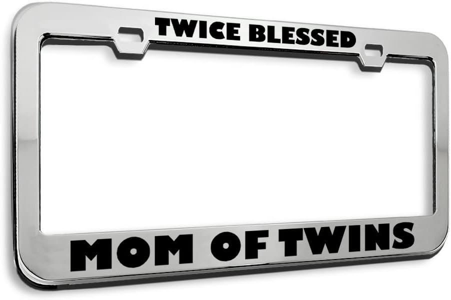 Speedy Pros Metal License Plate Frame Twice Blessed Mom of Twins Metal Funny Tag Holder Car Accessories Stainless Steel 2 Holes 1 Frame