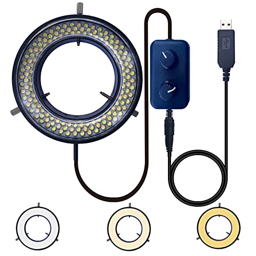 UPWTKIM Light Microscope LED Ring Illuminator, USB Color Temperature Adjustable 144 LEDs Ring Light for Electronic Industry Monocular Binocular Trinocular Stereo Microscope & Camera