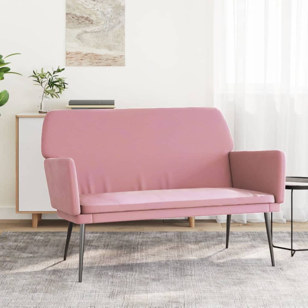 Banc de rangement velours rose pour libérer l'espace du salon