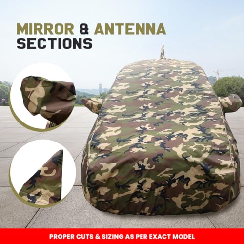 Image of Aura Waterproof Car Cover with Mirror & Antenna Pockets, Jungle Print Army Design, 4x4 American Matty,Triple Stitched, Compatible with Hyundai Aura Car Cover (2020 to 2024), Aura Car Accessories