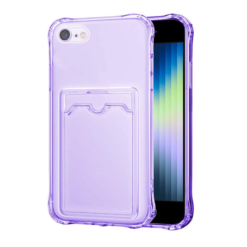 SDTEKCase Compatible with iPhone SE 2022/2020, iPhone 7/8, Shock Absorbing Gel Clear Cover with Card Holder Anti Drop Protection, Purple