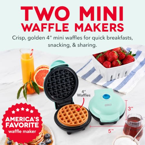 Image of Dash Mini Waffle Maker- Waffle Maker for Breakfast & Snacks - Compact & Easy-to-Clean - nonstick surfaces - Fun & Portable Kitchen Essential - Aqua - 2-Pack