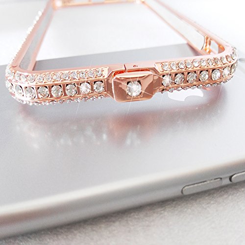 iPhone 8 PlusCase/iPhone 7 PlusCase/iPhone 6 Plus Case/iPhone 6s Plus Case Crystals Rhinestone Bling Metal Frame Bumper Sparkle Jeweled 100% Handcrafted with Shining Diamond (Round-Rose Gold-5.5inch)