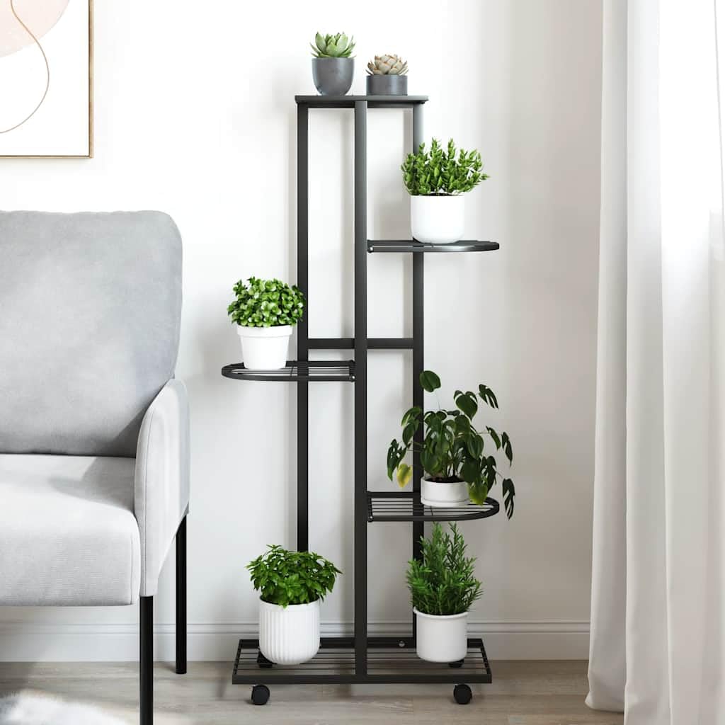 Générique Fioriera a 5 livelli con ruote, 44 x 23 x 100 cm, colore: Nero | Scaffale angolare in ferro, stabile e robusto, per piante e stoccaggio