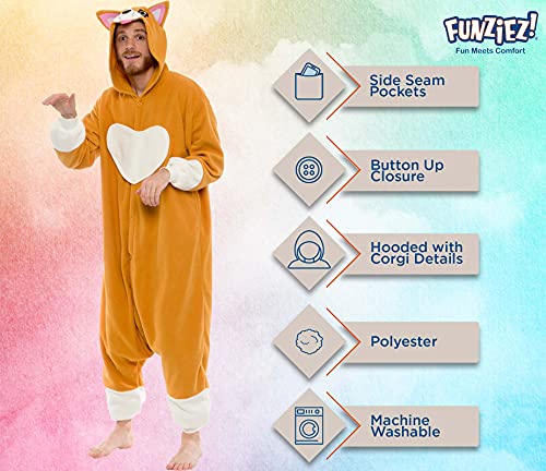 Silver Lilly Unisex Adult Pajamas - Plush One Piece Cosplay Corgi Animal Costume, Brown, Xl #TOP3