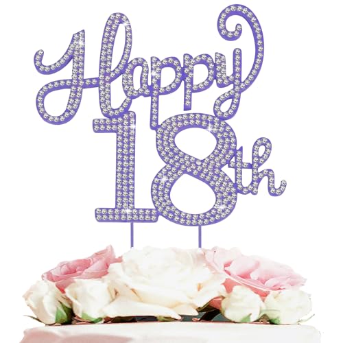 Décoration gâteau 18 ans en métal strass violets de qualité premium