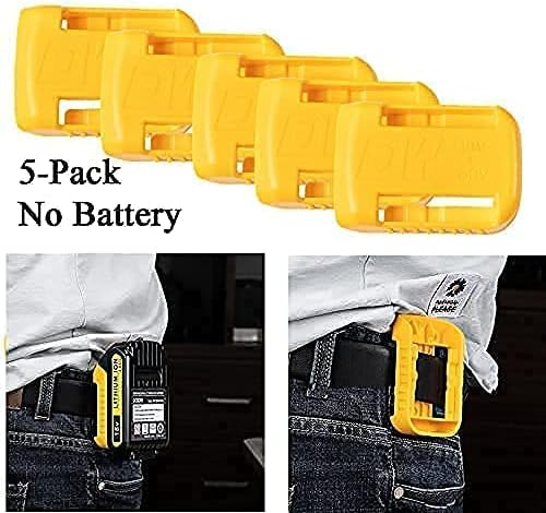 5 Packs Battery Holder Dock Mounts for DeWalt 20V 60V Battery, Wall Mount Organizer Panel Shelf Belt Clip Storage Cap Protector, Yellow