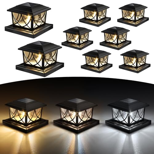 4x4-Post-Solar-Lights-3-Color-Temps-2-Brightnesses-8-Pack-Black 4x4 Post Solar Lights, 3 Color Temps & 2 Brightnesses, 8 Pack Black - Image 1