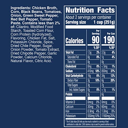 Image of Progresso Reduced Sodium Southwest Black Bean & Vegetable Soup, 18.5 oz | 25% Less Sodium Reduced From 550mg to 410mg per Serving, Black Beans, Corn, Tomatoes, Onions & Bell Peppers, Low Fat