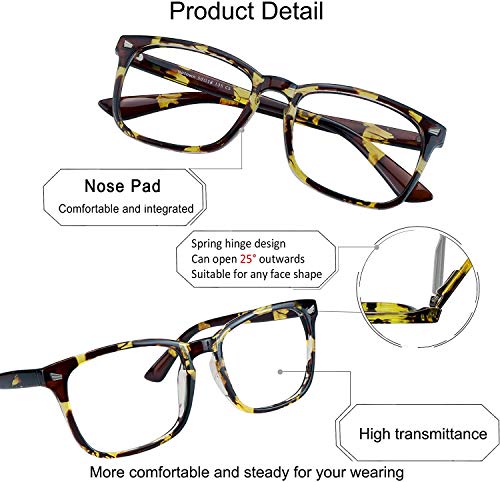 Image of YEIN Bifocal Reading Glasses with Blue Light Blocking Lenses, Bifocal Reader for Women and Men, Vintage Square frame with Spring Hinge (+0.00 /+2.00 magnification)
