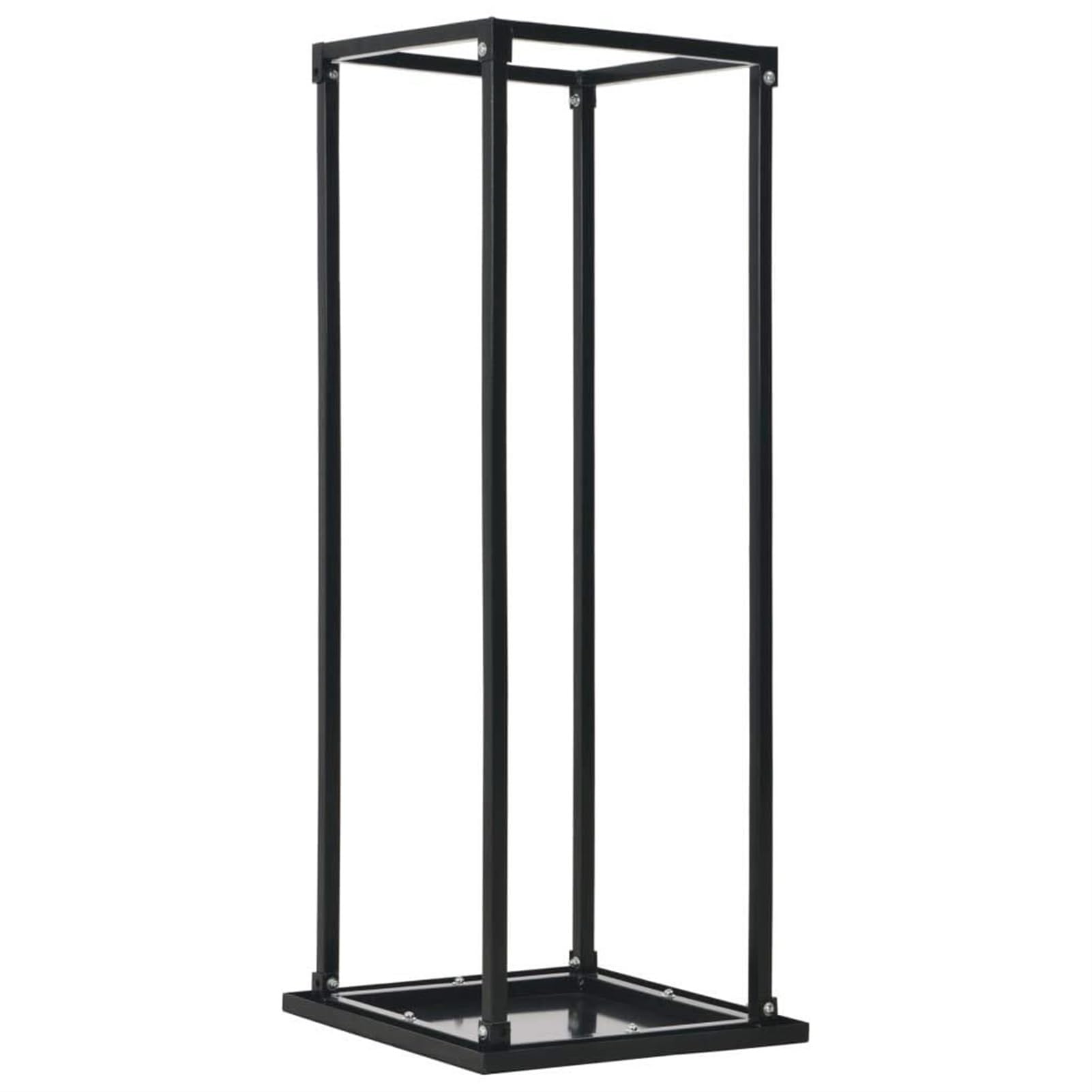 Portalegna con base nera 37x37x113 cm in acciaio, portalegna, scaffale portalegna, portalegna in metallo con ventilazione for esterni o interni, set portalegna