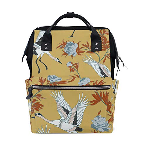 Mochila para pañales  diseño de grúas japonesas  color blanco  para mamá  pap