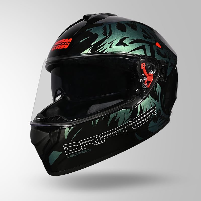 STUDDS Drifter D2 Leopard Chameleon Graphic ISI & DOT Certified Full FACE Helmet Inner Sun Visor and Spoiler (Black - L)-image-7
