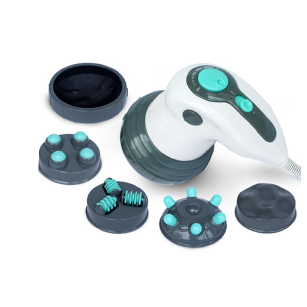 FOMIYES Masajeador Anticelulítico Multifuncional y Cubierta Protectora de Silicona y Abs Masaje Vibratorio, 4 Cabezales de Masaje para Espalda y Cintura