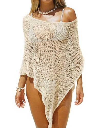 Image of Saodimallsu Womens Sheer Beach Cover Ups Crochet Mesh Poncho Top Dresses