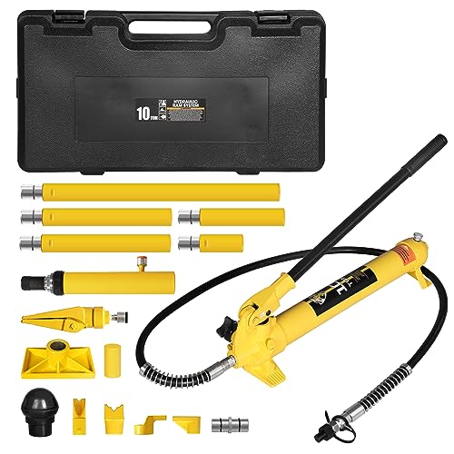 YELLOW JACKET 10 ton Porta Power Kit Hydraulic Ram Jack Pusher Puller Auto Body Frame Repair Tool with Blow Mold Carrying Storage Case for Car Repair Truck Farm