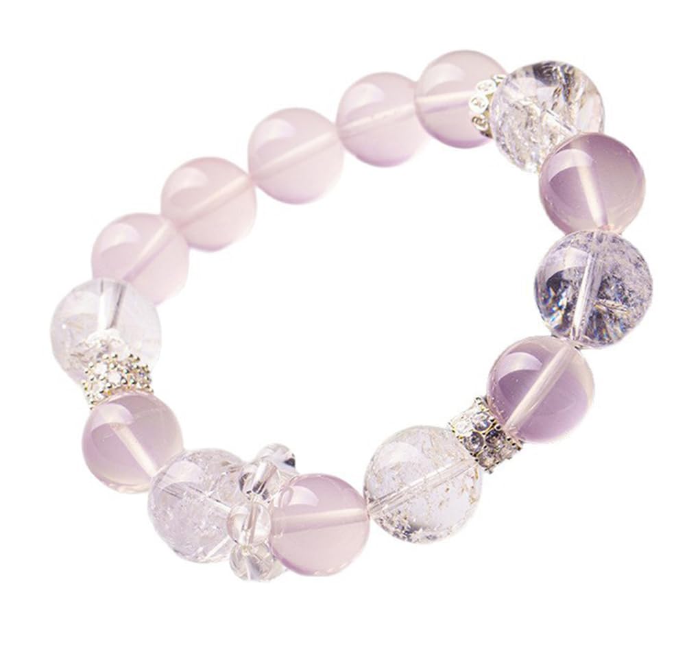 Braccialetto di Cristallo di Quarzo Rosa con Perline di Pietre preziose Naturali, Braccialetti di Cristallo energetici lenitivi, Braccialetti Elastici con Perline per Donne e Ragazze