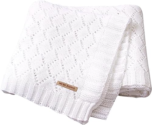 Image of mimixiong Toddler Blankets Knitted Cellular Baby Blankets for Boys and Girls Size 40 x30 Inch White
