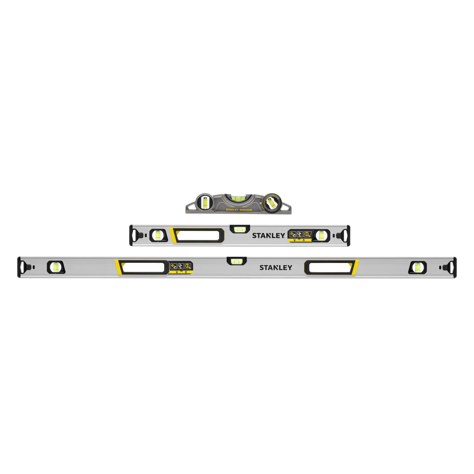 STANLEY Le pack à trois niveaux STANLEY FATMAX XTREME comprend un niveau de poutre de caisson de 60 cm, de poutre de caisson de 120 cm et un niveau de torpille magnétique, FMHT43681-1