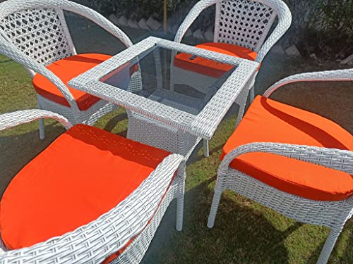 Image of Anaya Decor D-8 Chairs Table Set 4+1 Wicker Patio Furniture Sets 4 Chair and 1 Table with Cushions for Garden Balcony Bedroom Powder Coated Frame Uv Protected Wicker (Off White+Orange)