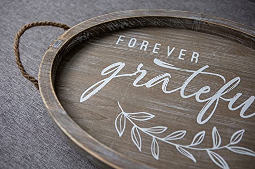 Collective Home - Ottoman Tray With Handles Vintage Wooden Decorative Tray Rustic Serving Trays For Coffee Table Oval Food Trays For Living Room Bedroom, Forever Grateful, 16.5"×11.5" #TOP2