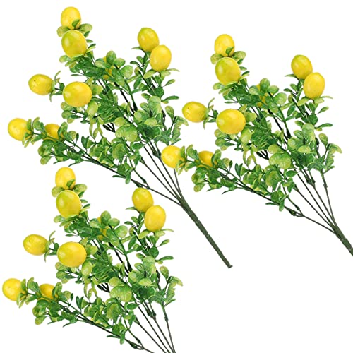 Aphmeir 3 Pack Artificial Lemon Branches for Vases, 14 Inch Fake Lemon Decor Lifelike Plant Decor Fake Tree Branches for Home Kitchen Decor Table Centerpiece