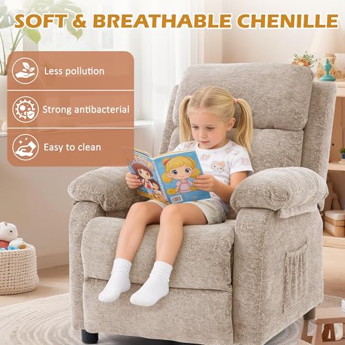 Image of Korser Recliner Chair, Living Room Chairs for Adults, Padded Deep Seat Reading Chair with Side Pockets, Small Recliners for Small Spaces, Lounge Chair for Living Room, Bedroom, and RV (Chenille)
