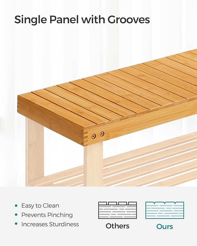 Image of FEELING MALL Living Bamboo 3 Tier Shoe Rack Small Bench, Outdoor Shoe Rack Weatherproof - Shoe Rack with Bench, Bathroom Bench, Shoe Organizer for Entryway, Hallway, Living Room (Natural Bamboo)