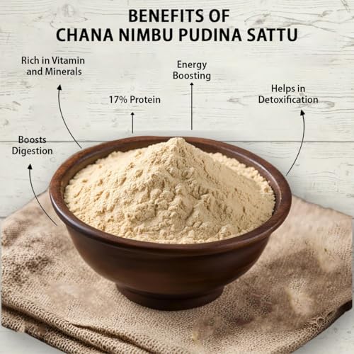 Image of Roasty Tasty Chana Sattu Powder | Nimboo Pudina Flavor | Plant Based Protein | Energy Booster | High in Protein | High in Fiber | Healthy Food | Roasted Chana | Sattu Atta | Gluten Free | 250 gm