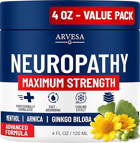 Image of Neuropathy Cream - Maximum Strength - Arnica, MSM, Hemp Seed Oil, Ginkgo Biloba, Capsaicin - Non-Greasy with Cooling Effect - Value Pack - Natural Ingredients - Formulated in USA