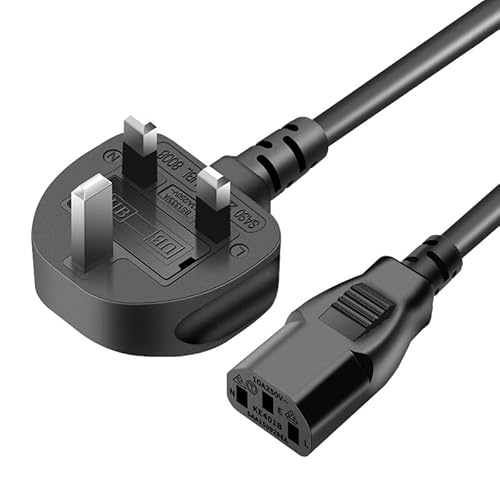 Kettle Lead 1.5M Monitor Power Cable UK 3 Pin Universal AC Power Cord Compatible with Personal Computer PC Monitor Plasma TV Printer Power Supply Replacement Cable