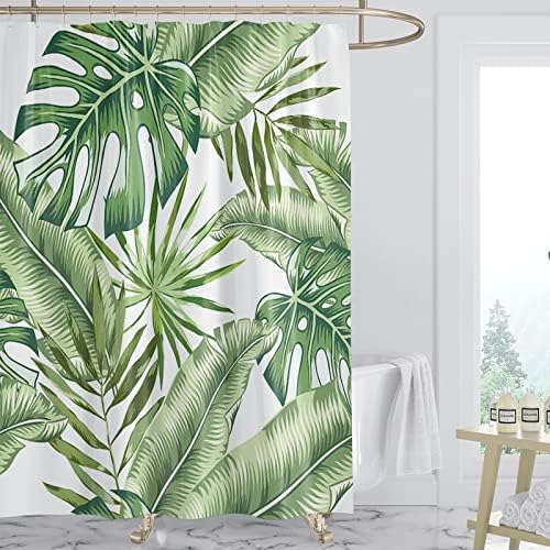 Stylishbed Green Leaf Shower Curtain Waterproof Mould Proof Bathroom Curtain Washable Polyester Floral Shower Curtain with 12 Hooks (180cmx200cm)