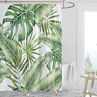 Stylishbed Green Leaf Shower Curtain Waterproof Mould Proof Bathroom Curtain Washable Polyester Floral Shower Curtain with 12 Hooks (180cmx200cm)