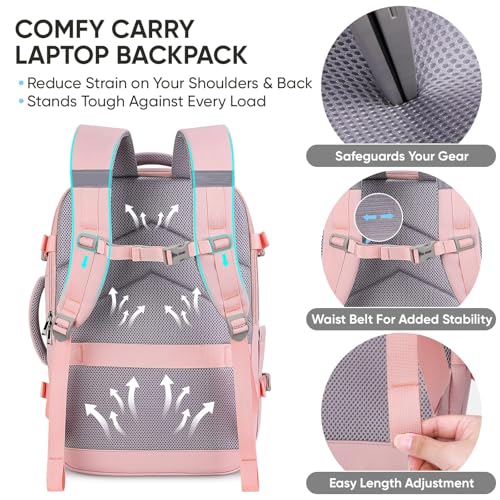BALEINE Travel Backpack for Women Men, Large Sturdy Carry On Laptop Backpack Gifts for Business, Casual, Weekender, Hiking (Large, Pink) - Image 4