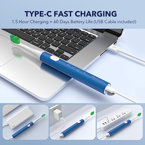 Image of ARISSON Sonic Electric Toothbrush for Adults and Kids, 40,000 VPM Power Toothbrush, 1.5H Fast Charge Ultrasonic Electric Toothbrushes with 2 Minutes Smart Timer, White on Azure Blue