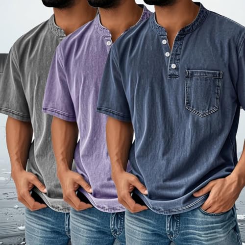 Mokalaha Mens Shirts, with Pockets, Mokalaha Shirts for Men, Men's Vintage Washed and Distressed Lapel Polo3