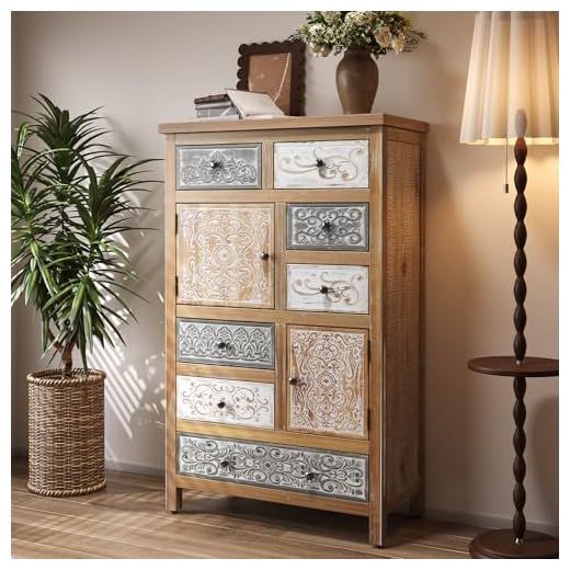 Rustic Boho Tall Dresser with Storage