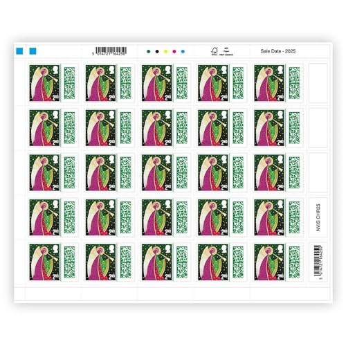 25 x 2nd Class Stamps Royal Mail Christmas 2025 Sheet Barcoded