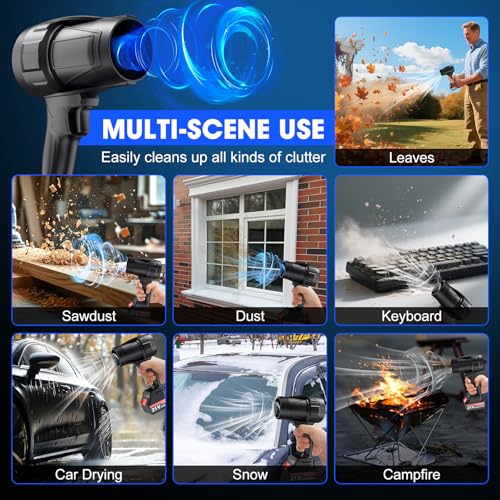 Image of Leaf Blower Cordless with Battery and Charger, Powerful Handheld Air Blower with 2 X 4000mAh Batteries, Turbo Jet Blowers for Lawn Care, Patio Cleaning, Car Drying, Leaves, Dust, Snow