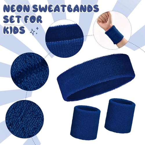 Image of Bememo 36 Pcs Neon Sweatbands Set for Kids 12 Headbands 24 Wristbands Bulk Sports Sweat Bands Athletic for Children Basketball Tennis Running Gym Student Gifts Glow Party