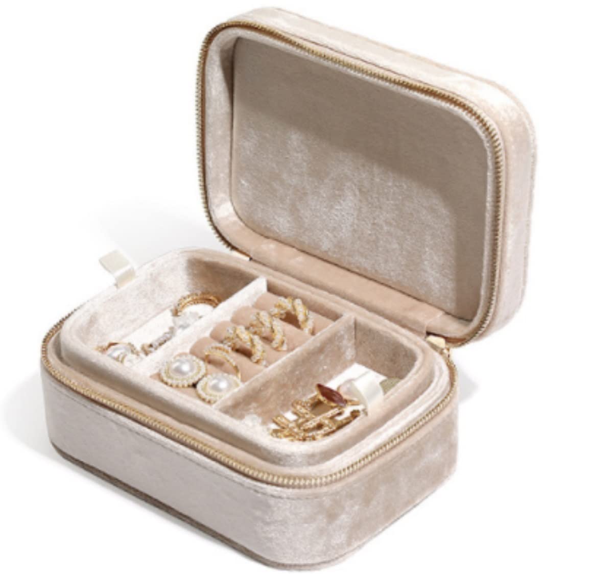 Caja De Joyería Joyero Joyero Organizador Portátil Joyas De Franela Estuche De Almacenamiento De Viaje Anillos Pendientes Bolso para Mujer Organizador De Joyas(Beige)