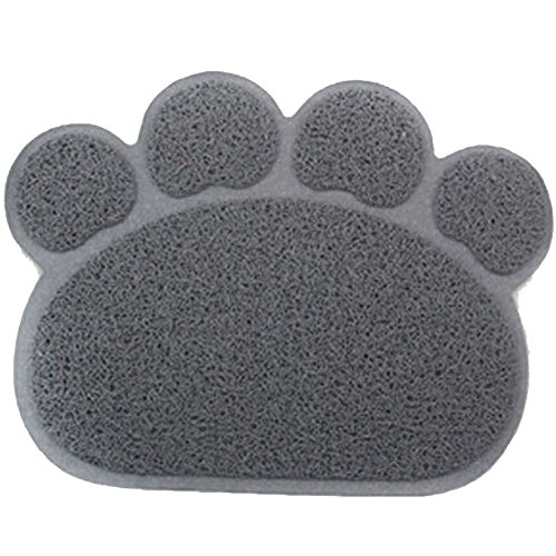 Joyjuly Pvc Pet Dog Cat Puppy Kitten Dish Bowl Food Water Feeding Placemat, Non-Slip Cat Litter Mat Paw Shape, Grey Small #TOP1