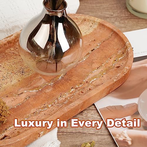 Image of Koville Turkish Natural Travertine Tray, 12 inchx6 inch Vanity Decorative Marble Wabi Sabi Decor for Home, Countertop Organizer, Catchall for Perfume, Candles, Jewelry Dish