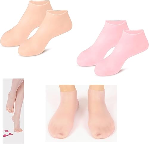 Haimeirui 2 pares de calcetines de silicona, botines de goma, para el cuidado de la piel, spa, pedicura, gel, forrado, humedad, cuidado de pies,